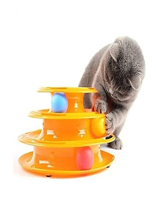 BohoBark Interactive 3-Layer Tower Track Roller with Colourful Balls Turntable Puzzle Toy for Mental and Physical Exercise Cat and Kitten (Orange) - Image 1
